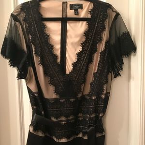 Black & nude lace top with satin ribbon belt